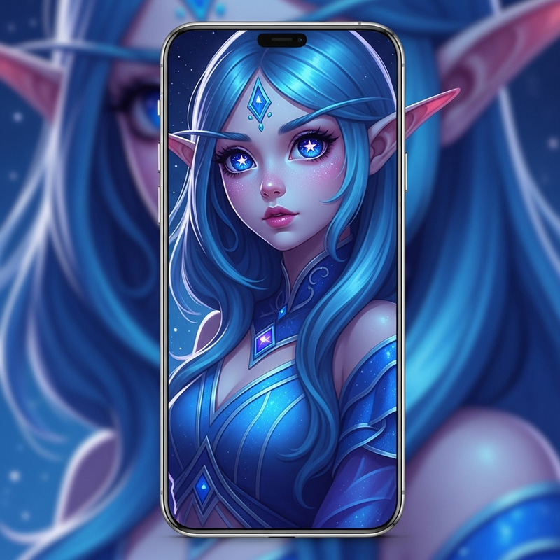 Fantastical Elf Girl Design in Blue and Purple Tones Fantastical Elf Girl Design in Blue and Purple Tones