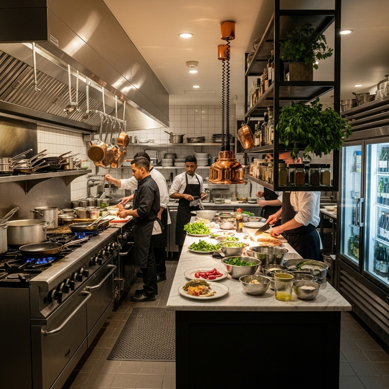 Explore a Bustling Restaurant Kitchen Layout