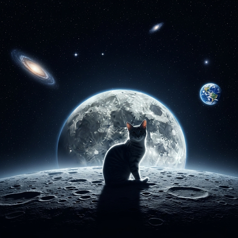 Cat on Moon: A Serene Feline on Celestial Surface