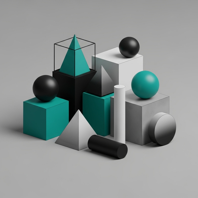 Simple Geometric Shapes in Teal, Black & Grey Simple Geometric Shapes in Teal, Black & Grey