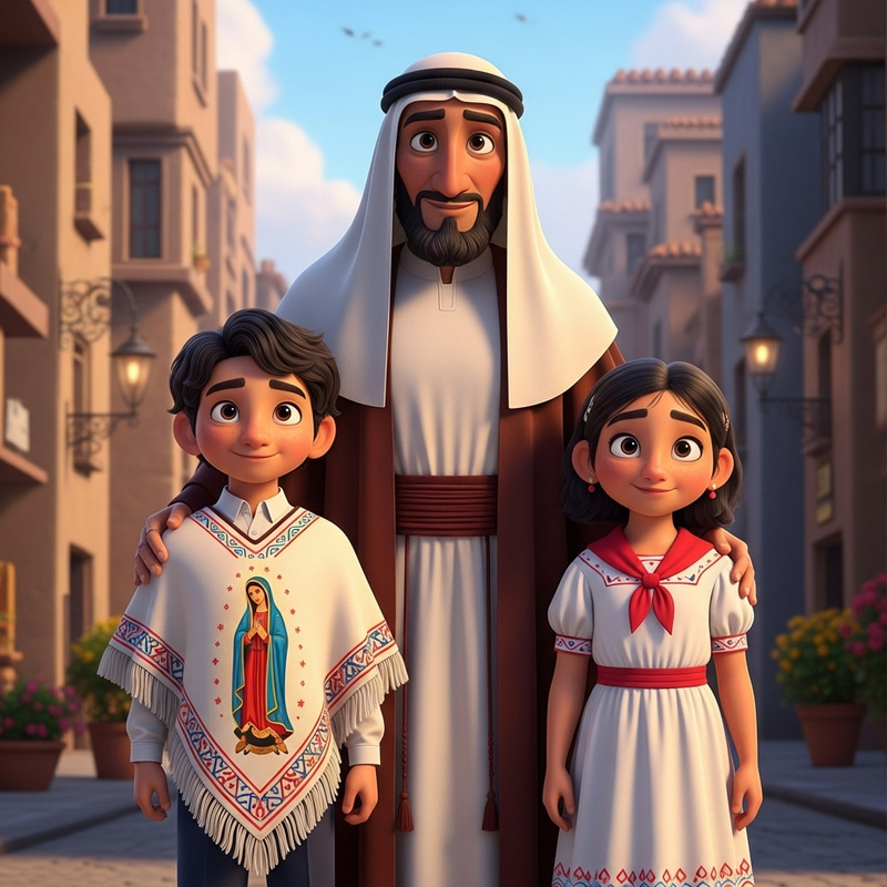Modern Pixar-style Image of Jesus with Children in Hispanic Traditional Attire Modern Pixar-style Image of Jesus with Children in Hispanic Traditional Attire