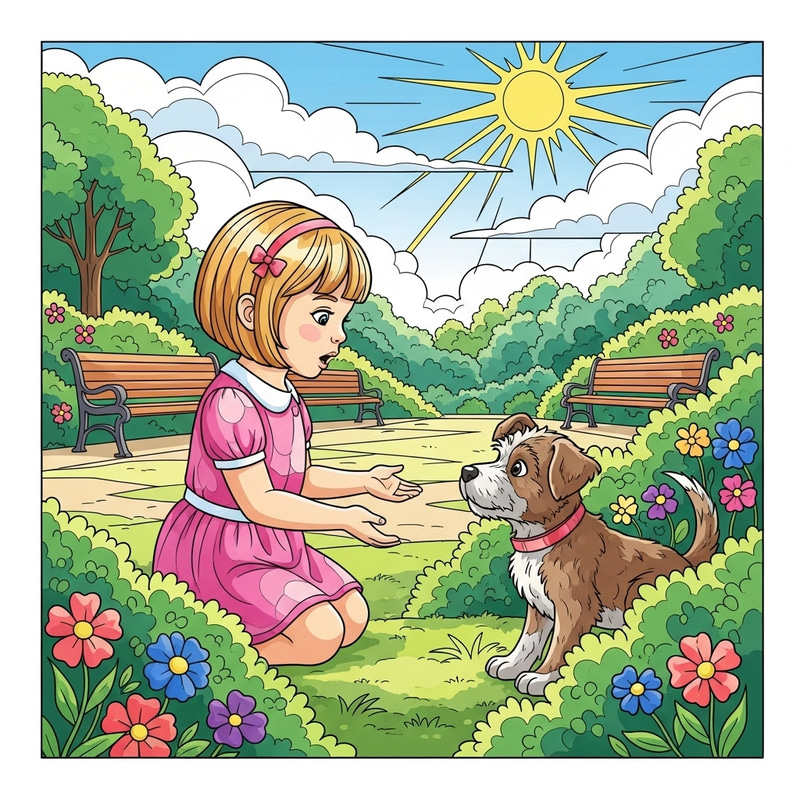 Little Girl Discovers Stray Puppy in Park Little Girl Discovers Stray Puppy in Park