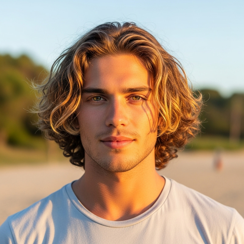 21-Year-Old Blond Man with Long Waist-Length Hair and Green Eyes 21-Year-Old Blond Man with Long Waist-Length Hair and Green Eyes