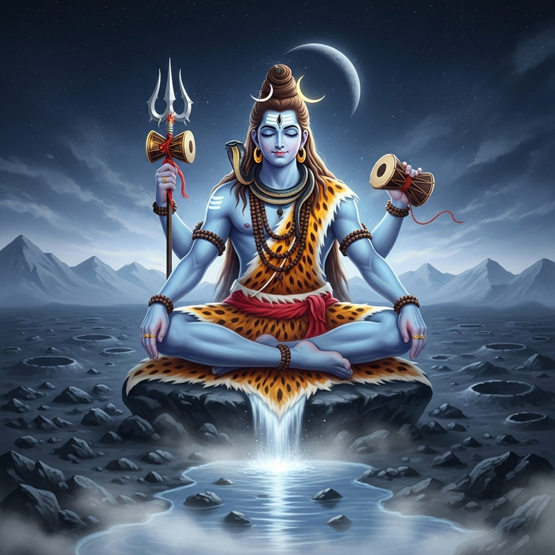 Shiva - God on Moon with Divine Powers