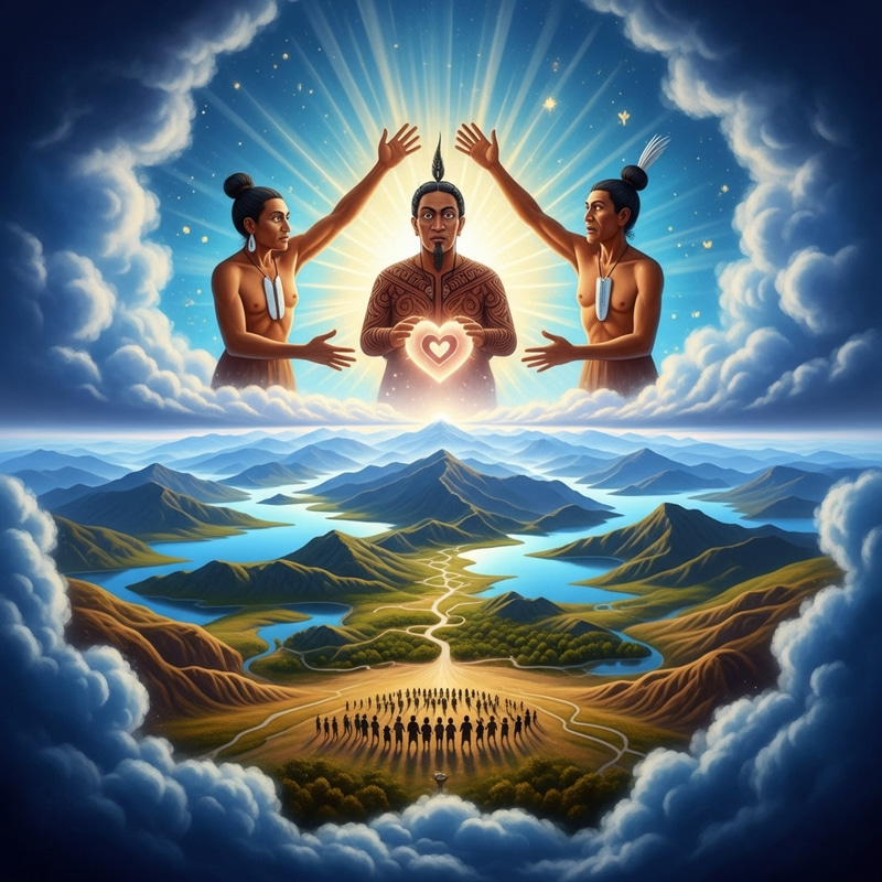 Ethereal Celestial View of New Zealand Landscape with Maori Ancestors Ethereal Celestial View of New Zealand Landscape with Maori Ancestors