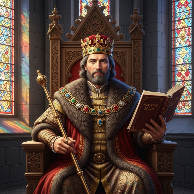 King Bretislav: Regal Medieval Figure in Opulent Attire King Bretislav: Regal Medieval Figure in Opulent Attire