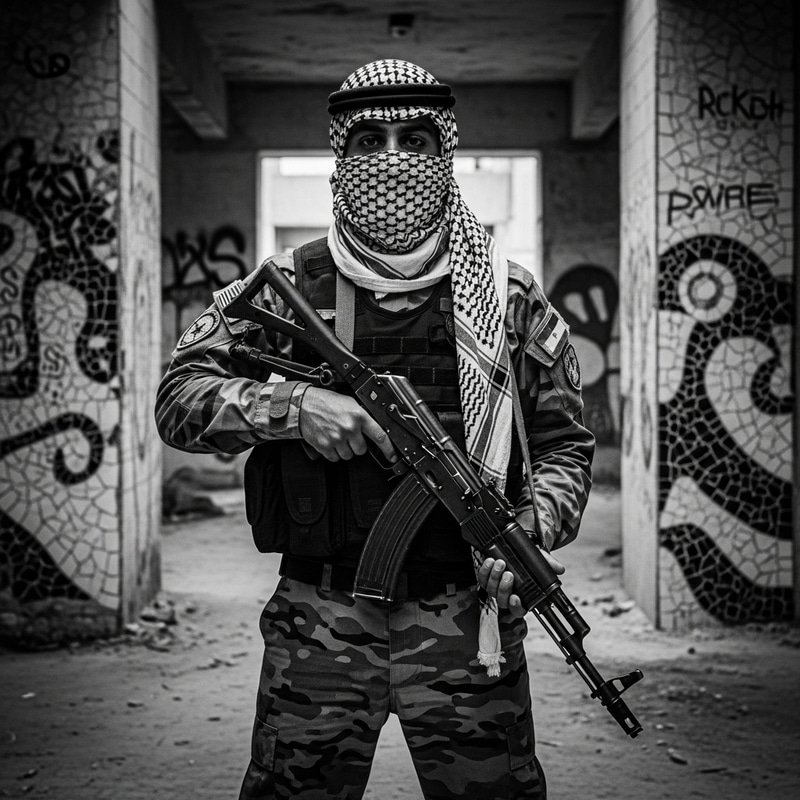 Powerful Guerrilla Soldier in Gritty Urban Warzone Powerful Guerrilla Soldier in Gritty Urban Warzone