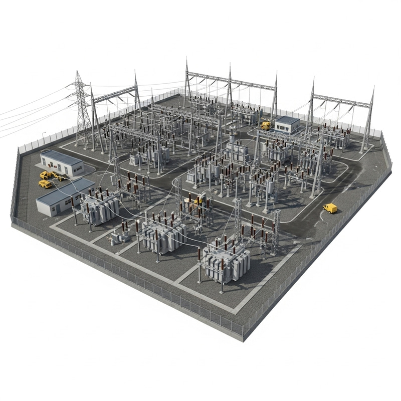 Electrical Substation Structure - Detailed Illustration Electrical Substation Structure - Detailed Illustration