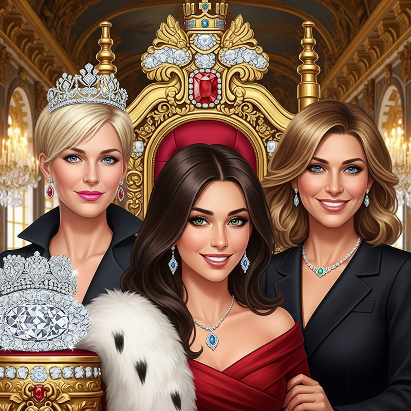 Affluent Elegance: Three Rich & Regal Women | Gilded Palace Portrait Affluent Elegance: Three Rich & Regal Women | Gilded Palace Portrait
