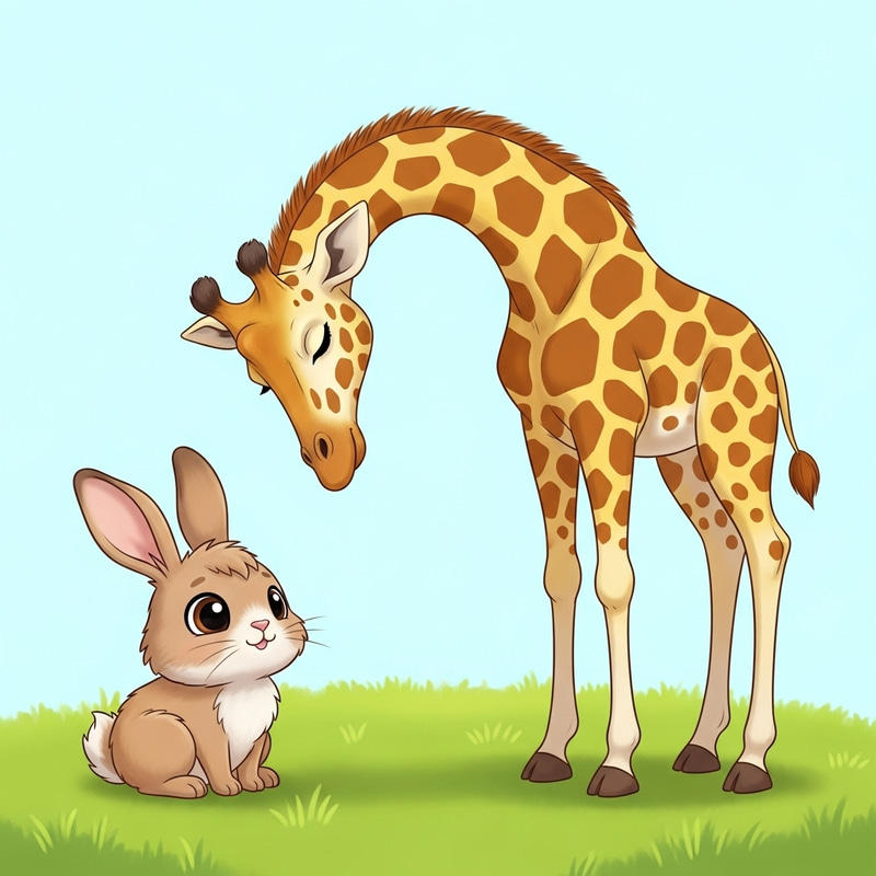 Cute Bunny and Giraffe: Harmonious Coexistence in Nature Cute Bunny and Giraffe: Harmonious Coexistence in Nature