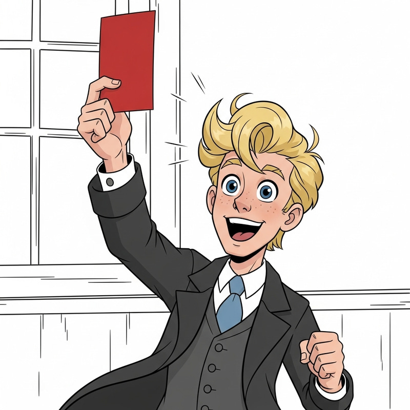 Cheerful Young Man Celebrating with Red Card