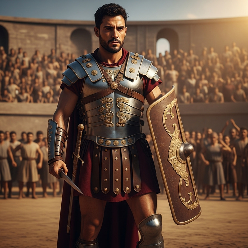 Detailed Image of a Roman Gladiator in Authentic Armor Detailed Image of a Roman Gladiator in Authentic Armor