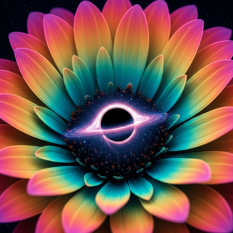 Neon-Colored Flower with Celestial Black Hole Neon-Colored Flower with Celestial Black Hole
