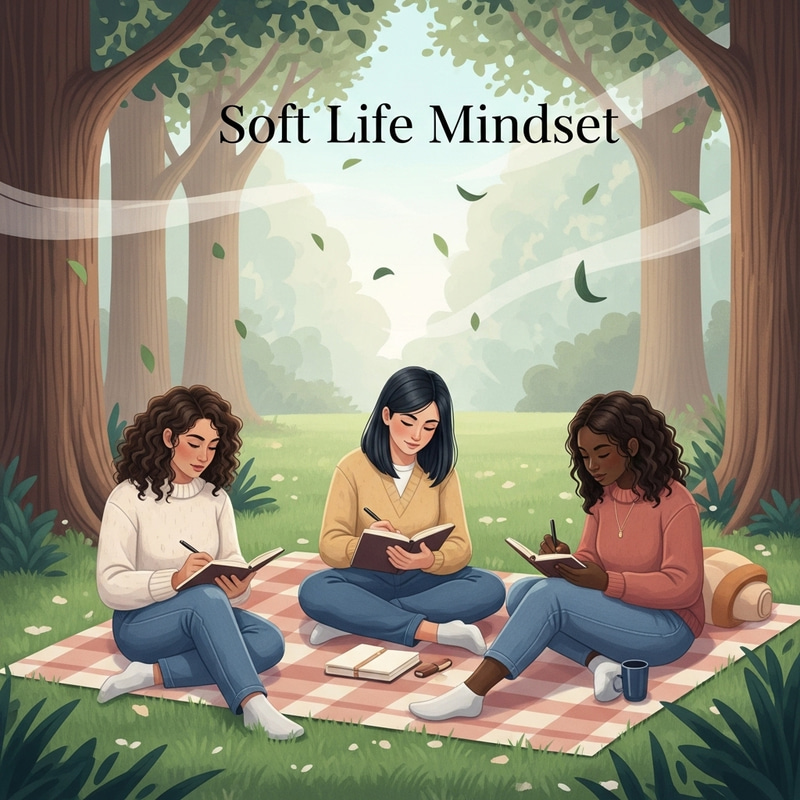 Embracing Her Soft Life Mindset: Three Women Journaling Outdoors Embracing Her Soft Life Mindset: Three Women Journaling Outdoors