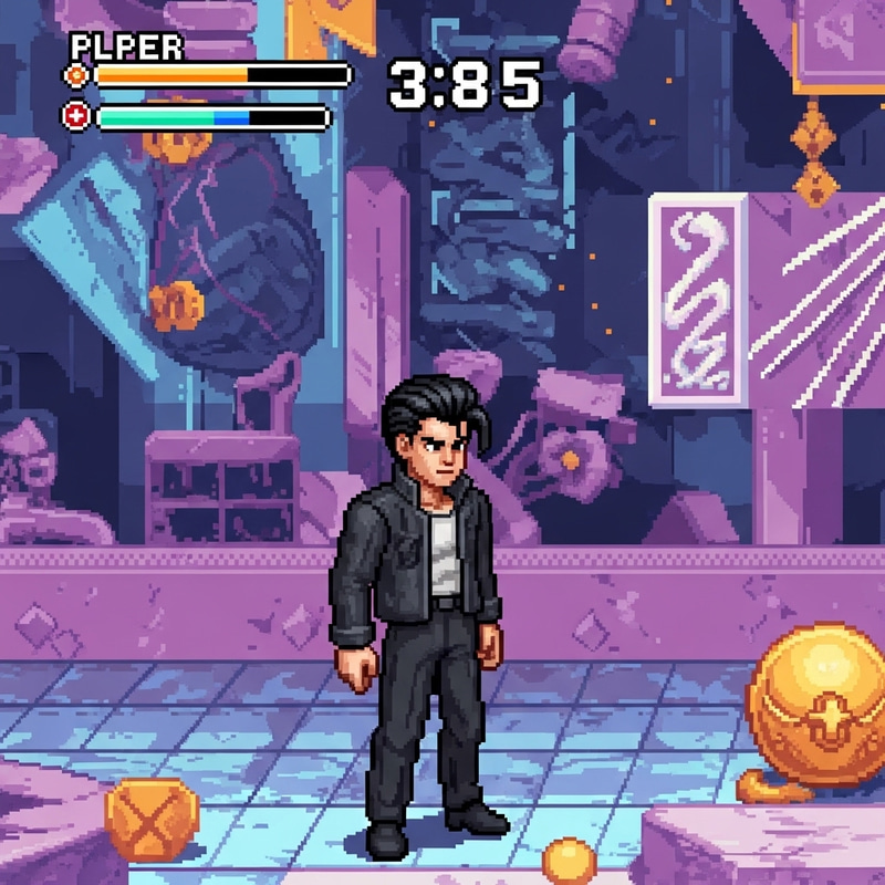 Retro Pixel Art PS2 Game featuring Male Character with Black Hair Retro Pixel Art PS2 Game featuring Male Character with Black Hair