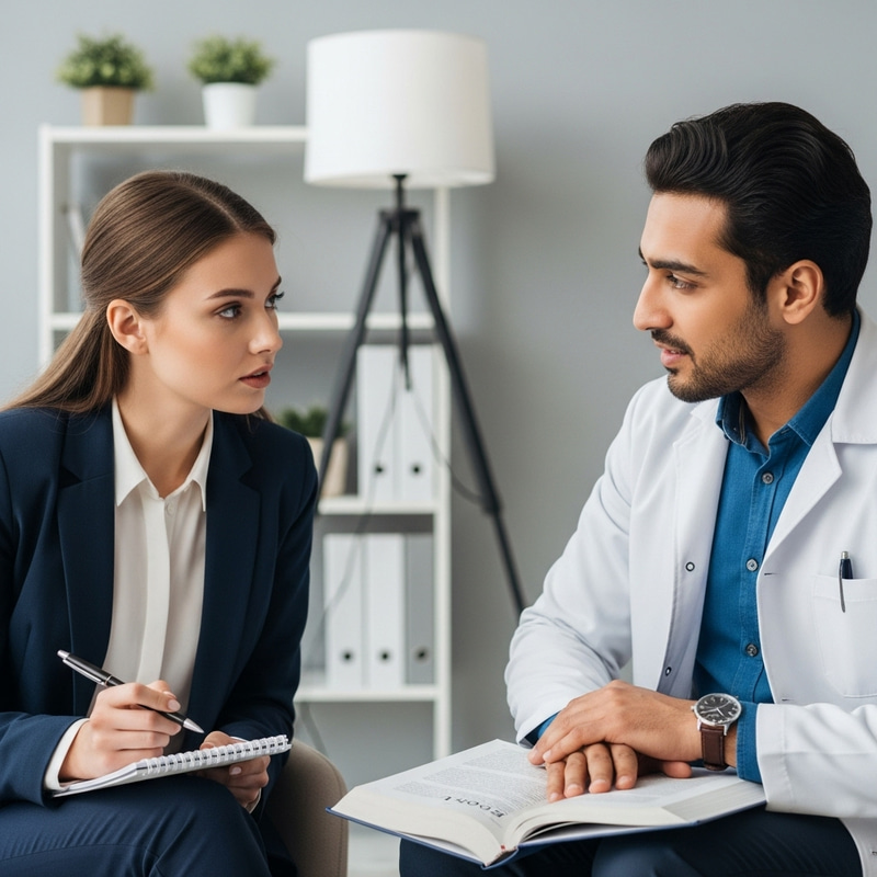 Young Female Journalist Discusses Psychological Struggles with Psychologist Young Female Journalist Discusses Psychological Struggles with Psychologist