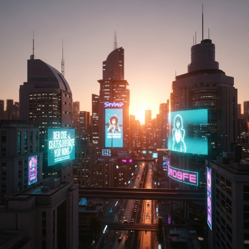 Neon Lights and Holographic Advertisements in a Futuristic Cyberpunk City
