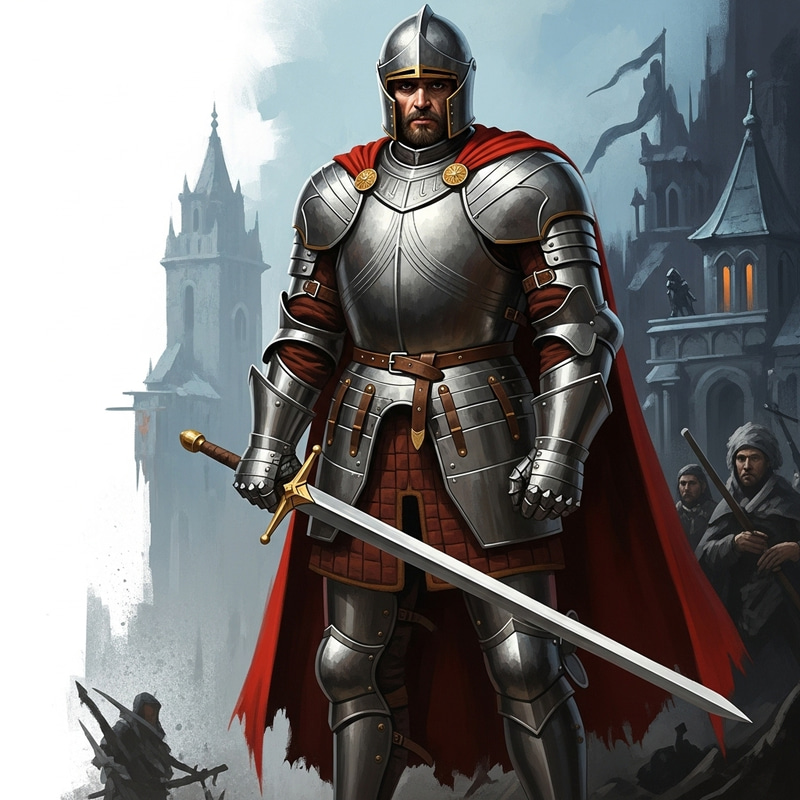 Epic Knight Portrait in Vibrant Medieval Scene | Dark Fantasy Artwork Epic Knight Portrait in Vibrant Medieval Scene | Dark Fantasy Artwork