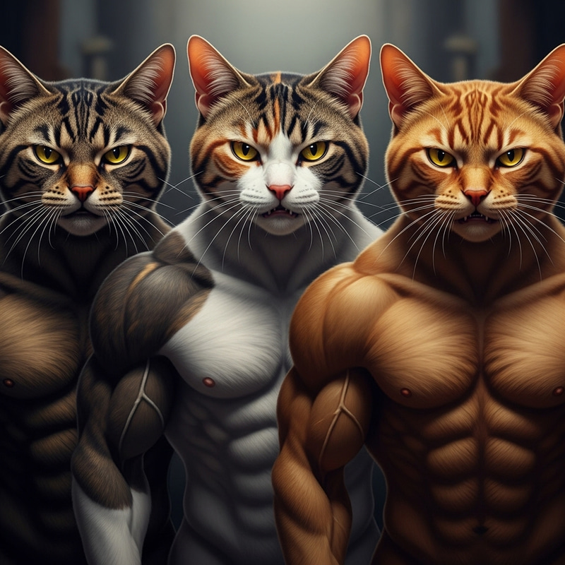 Angry Muscular Cats - Three Feline Gazes Angry Muscular Cats - Three Feline Gazes