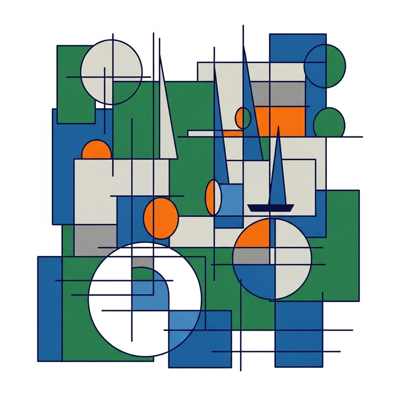 Suprematism, Abstractionism: Geometric Shapes, Colors - Green, Blue, Orange, Gray