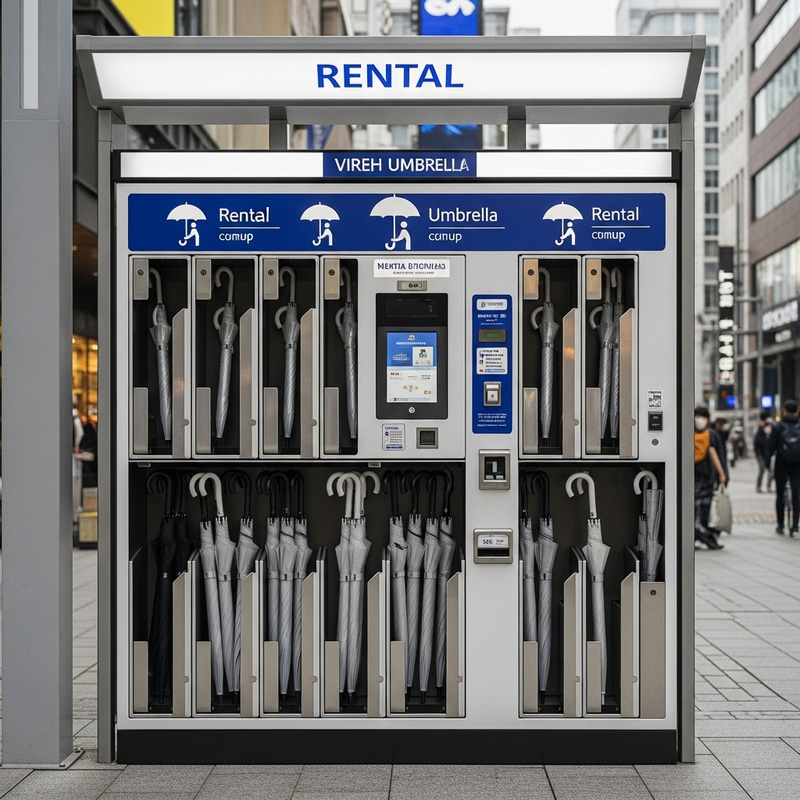 Well-Organized Electronic Umbrella Rental Station Well-Organized Electronic Umbrella Rental Station