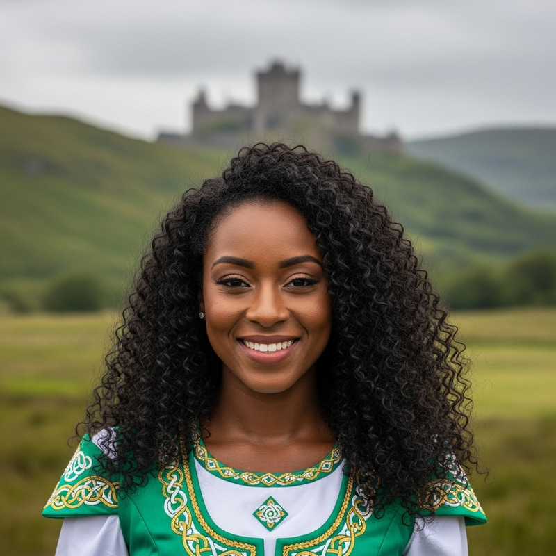 Beautiful Black Irish Woman - Traditional Celtic Beauty Enhanced by Irish Countryside Beautiful Black Irish Woman - Traditional Celtic Beauty Enhanced by Irish Countryside