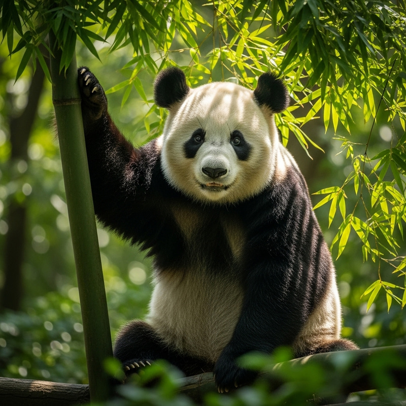 Adorable Panda Relaxing in Bamboo Forest