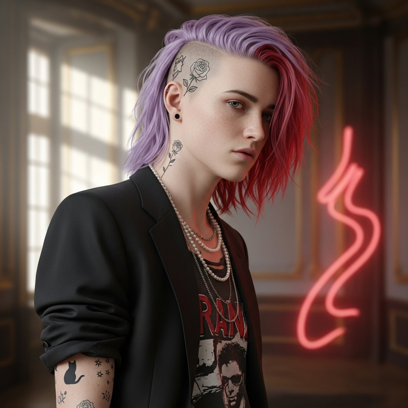 Art Portrait with Soft Punk Aesthetics and Minimalistic Details Art Portrait with Soft Punk Aesthetics and Minimalistic Details