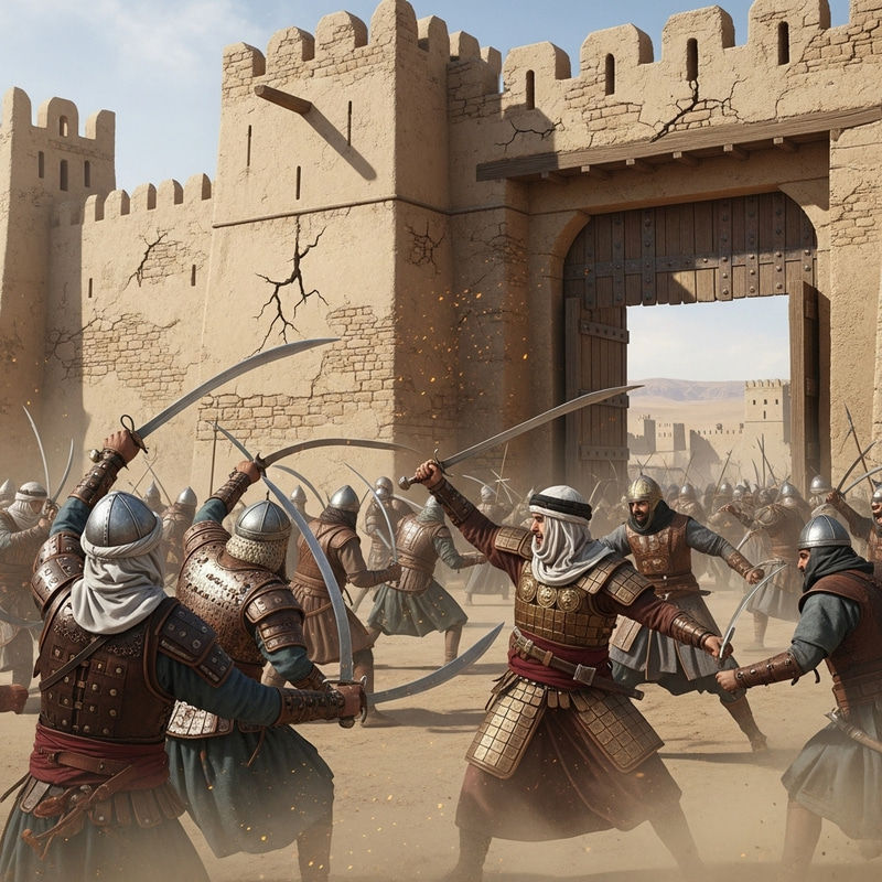Epic Battle at City Gates in Ancient Arabia