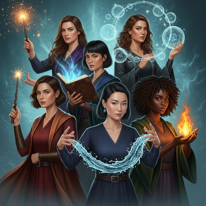 Enchanted Assembly of Five Female Wizards Enchanted Assembly of Five Female Wizards