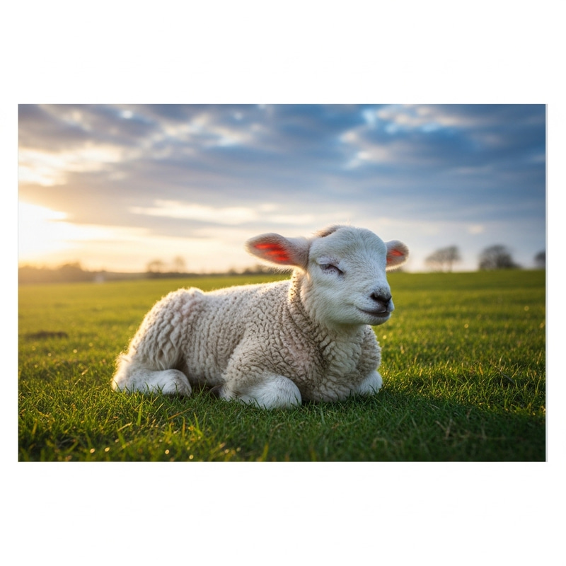Serene Sleeping Lamb on Green Pasture Serene Sleeping Lamb on Green Pasture