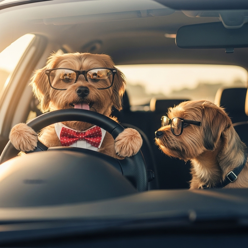 Humorous Dog Driving Car with Playful Passenger | Funny Car Scene Humorous Dog Driving Car with Playful Passenger | Funny Car Scene