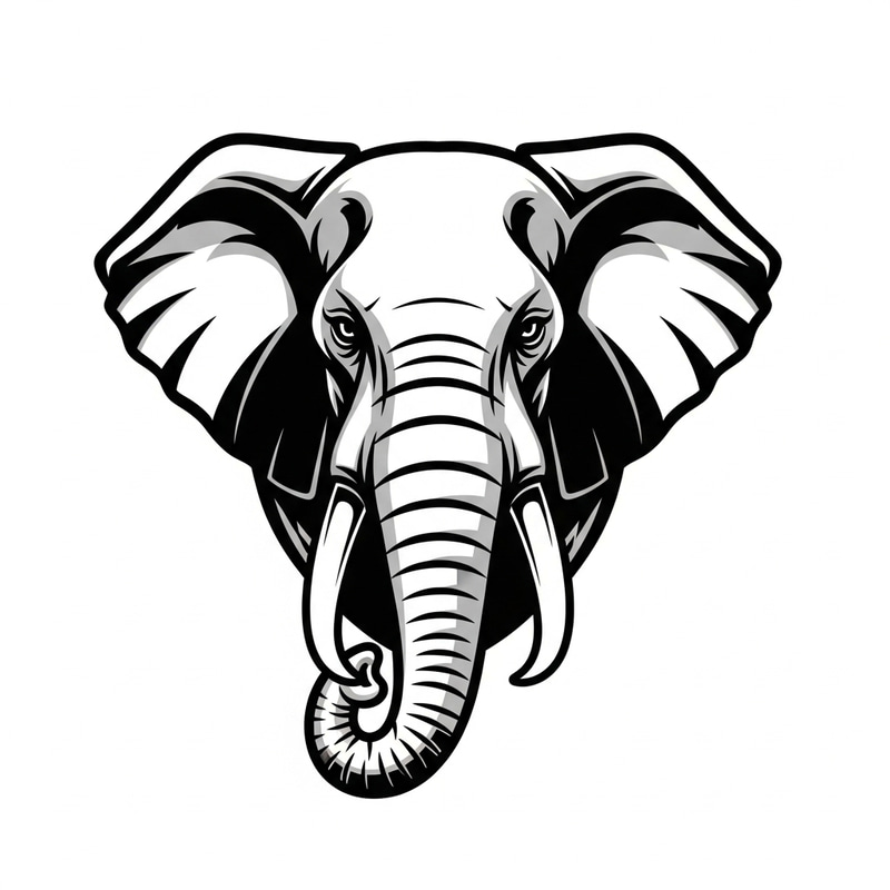 Black and White Elephant Head Logo Design