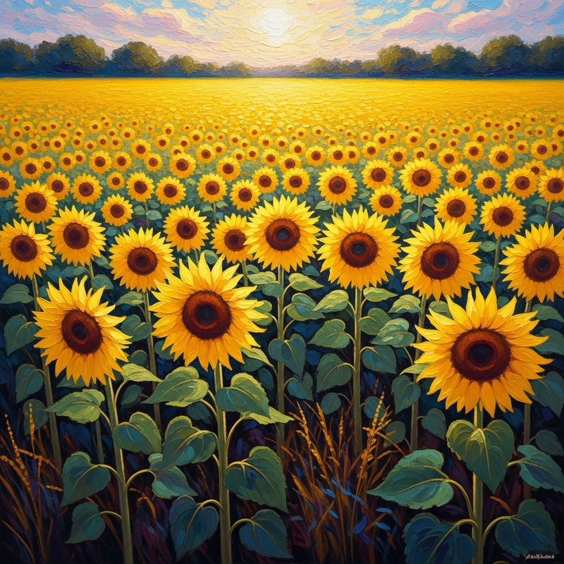 Impressionist Sunflower Field Artwork