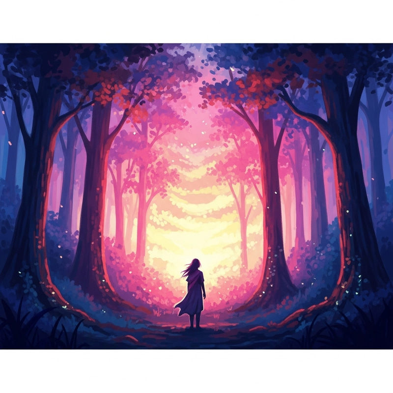 Mystical Forest at Sunset: Serene Fantasy Scene Mystical Forest at Sunset: Serene Fantasy Scene