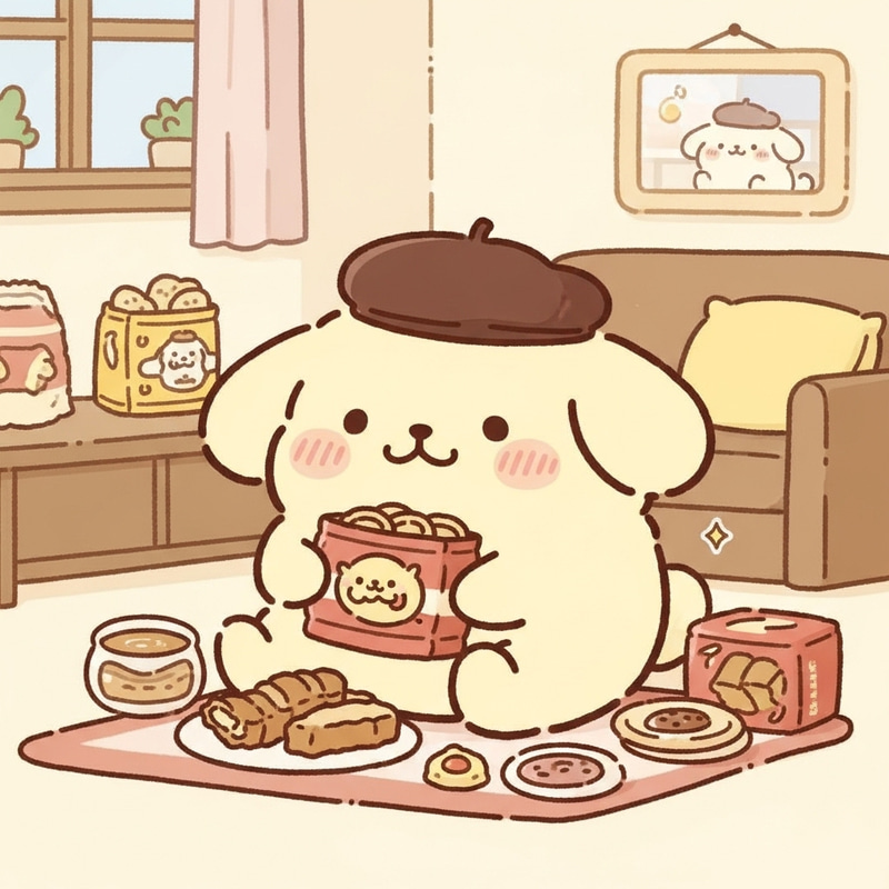Pompompurin: Lovable Cream Puppy Character with Brown Beret Pompompurin: Lovable Cream Puppy Character with Brown Beret