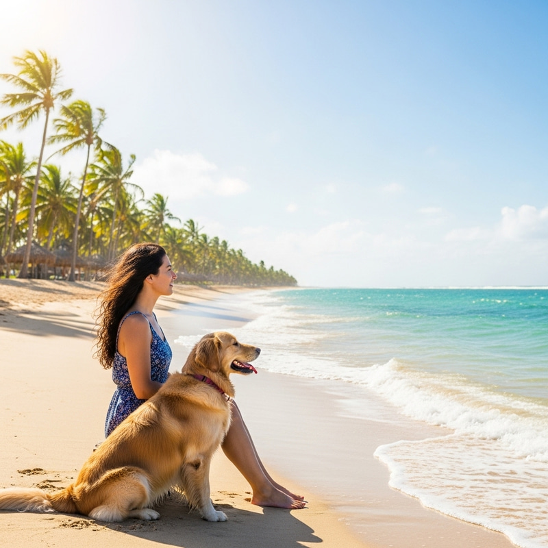 Golden Retriever Enjoys Beach Day with Woman Golden Retriever Enjoys Beach Day with Woman