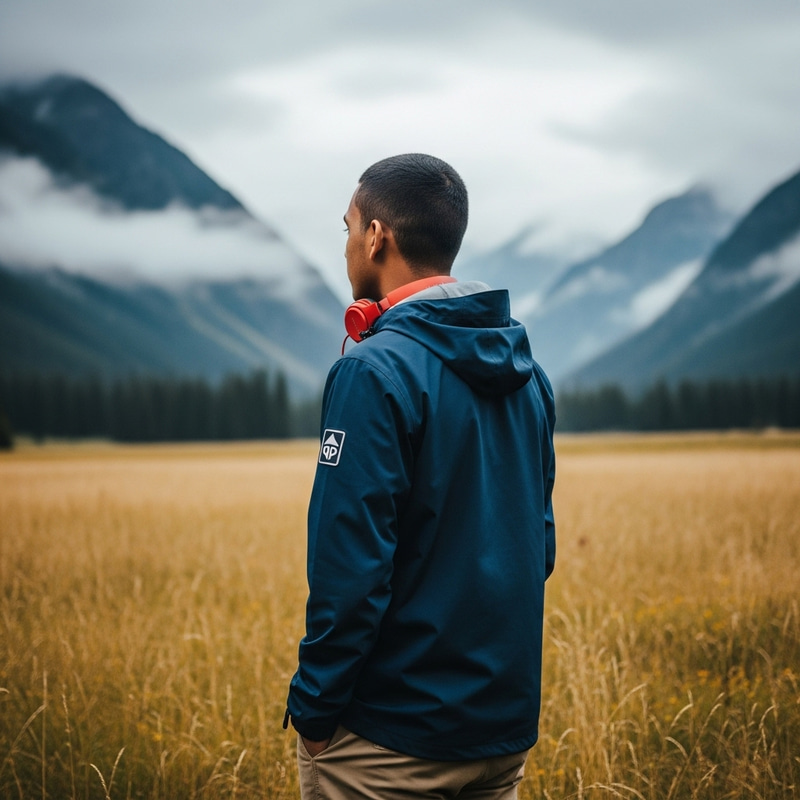 Serene Young Male in Nature Landscape with Mountain View Serene Young Male in Nature Landscape with Mountain View