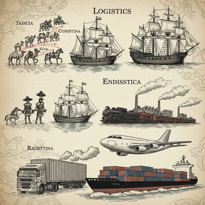 Historical Evolution of Logistics: Vintage Style Depiction Historical Evolution of Logistics: Vintage Style Depiction