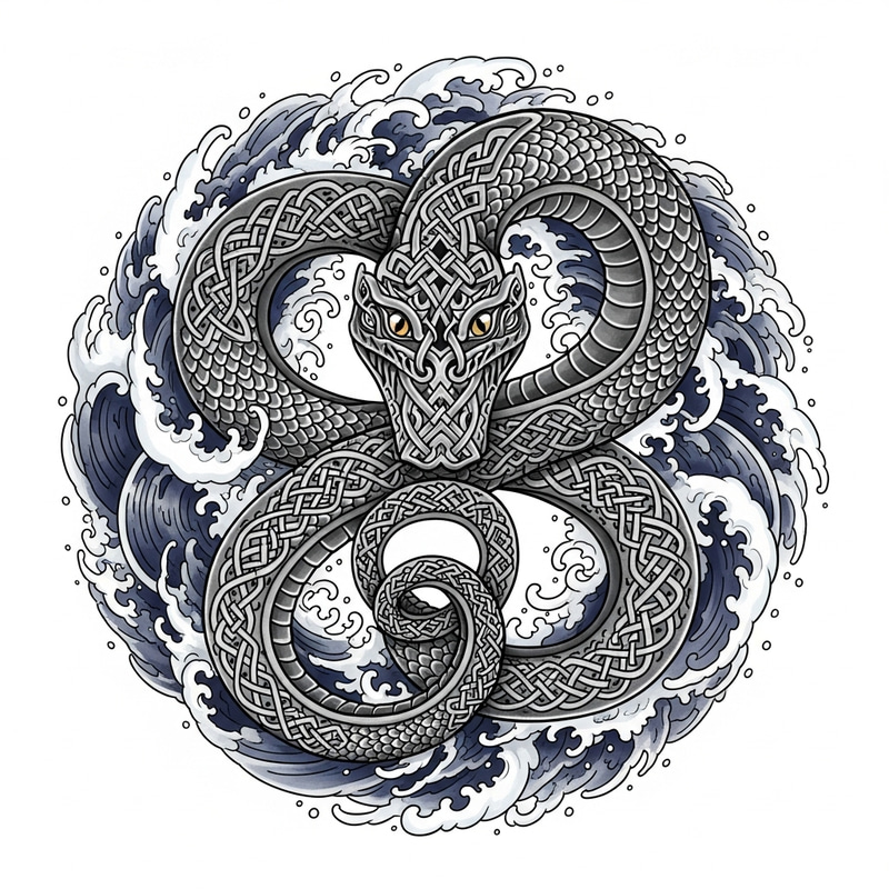 Jörmungandr Tattoo Design in Viking Art Style