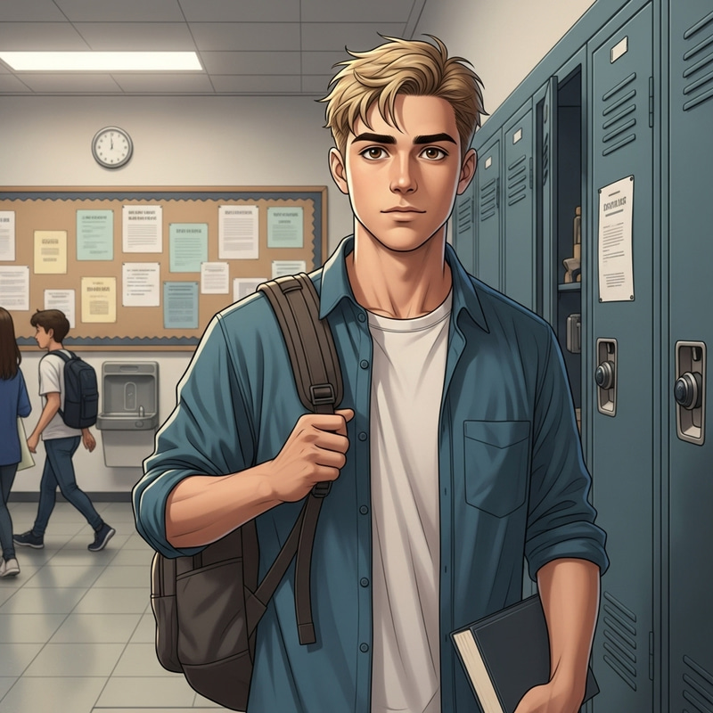Brown-Eyed Blond Boy at School - Realistic Image Brown-Eyed Blond Boy at School - Realistic Image