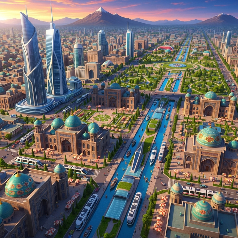 Animated Turkmenabat City 2023 - Futuristic Urban Fusion Animated Turkmenabat City 2023 - Futuristic Urban Fusion