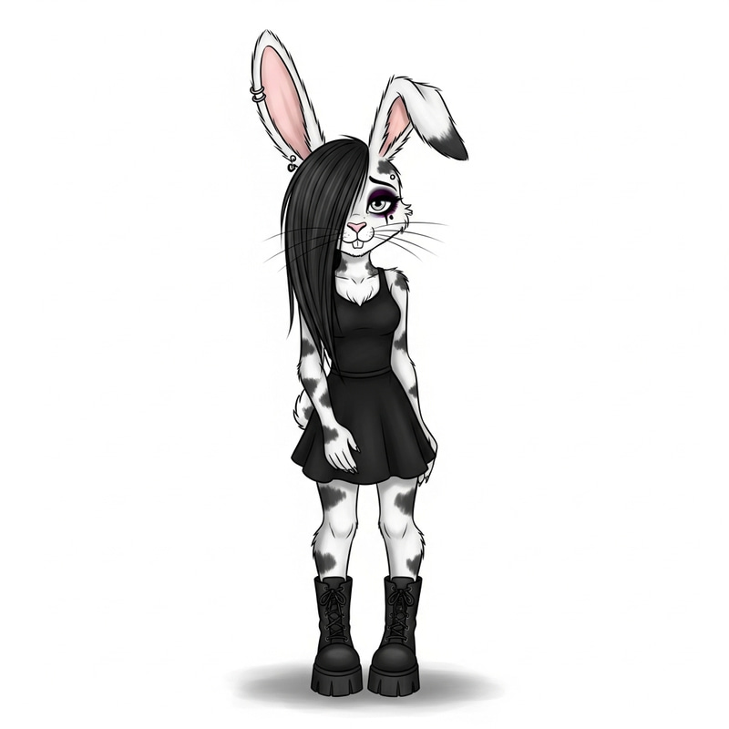 Emo Bunny Girl Illustration | Unique Emo Fashion Art Emo Bunny Girl Illustration | Unique Emo Fashion Art
