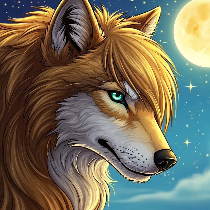 Golden Cartoon Wolf: Noble and Friendly Golden Cartoon Wolf: Noble and Friendly