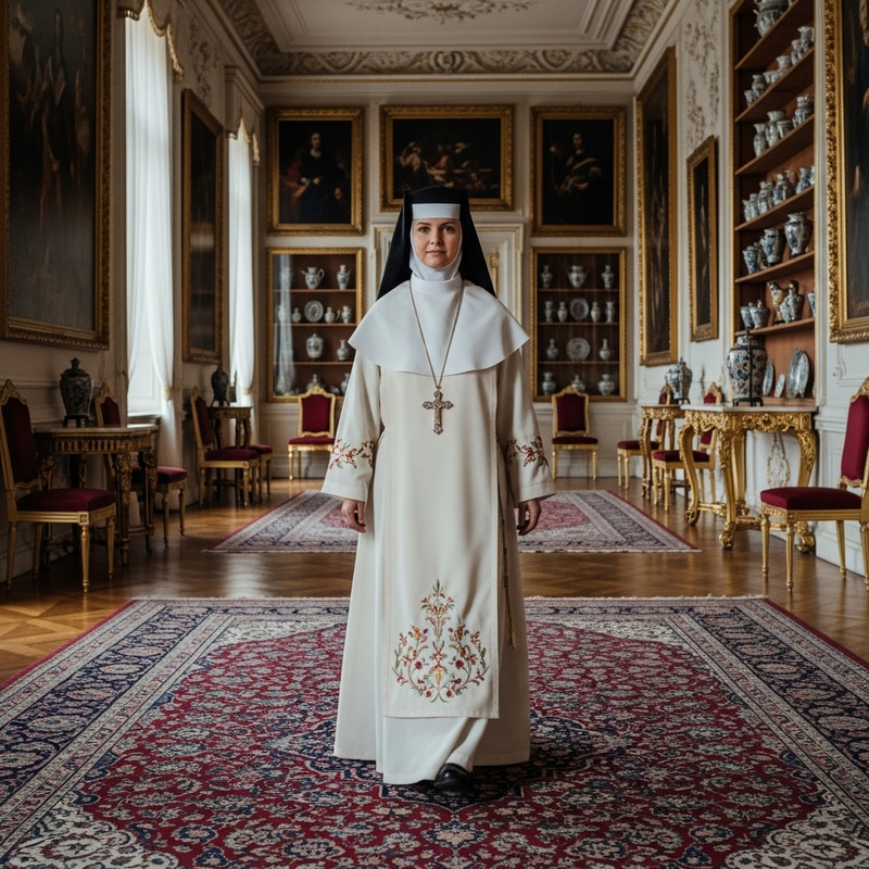 Luxurious Caucasian Nun in Traditional Attire Luxurious Caucasian Nun in Traditional Attire
