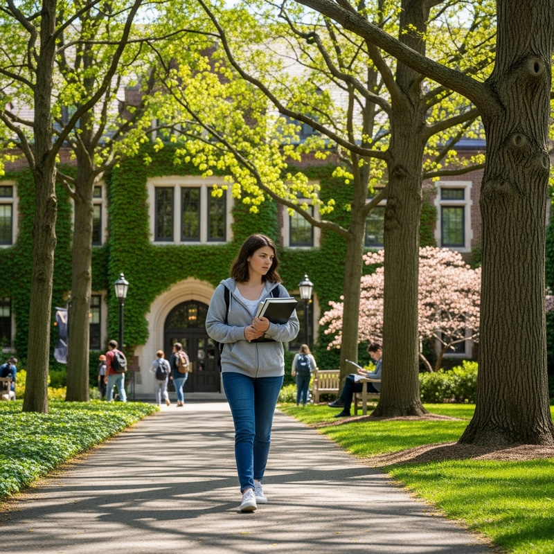 Realistic University Student Walking Through Campus Scene