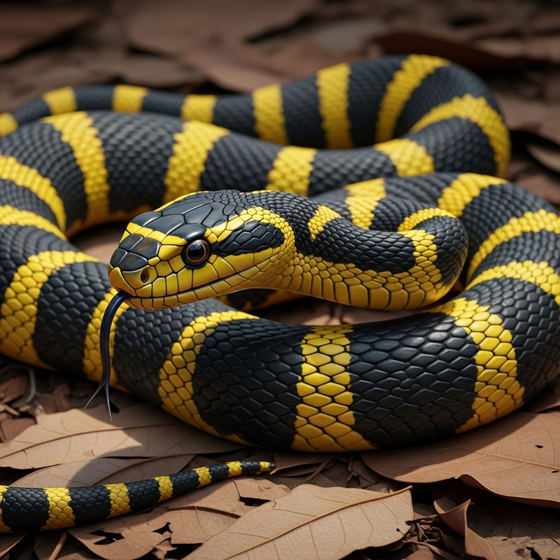 Realistic Black and Yellow Banded Krait Snake Art