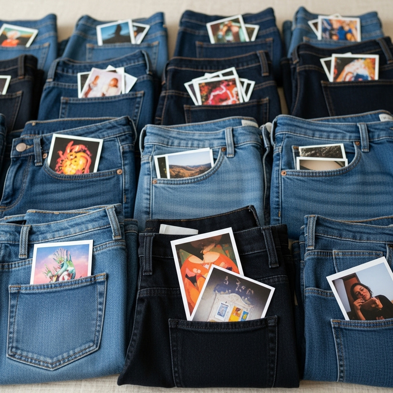 Folded Jeans with Photos in Pockets - Various Styles and Memories Folded Jeans with Photos in Pockets - Various Styles and Memories