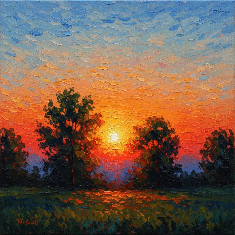 Impressionist Sunset Painting | A Mesmerizing Scene of Nature's Farewell Gift Impressionist Sunset Painting | A Mesmerizing Scene of Nature's Farewell Gift