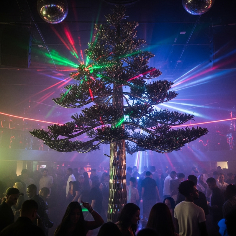 Steel Japanese Pine Tree Sculpture in Club Lighting Steel Japanese Pine Tree Sculpture in Club Lighting